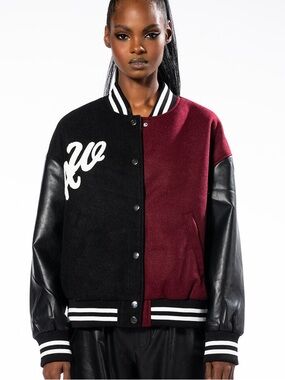 Azalea Wang Red & Black Varsity Bomber Jacket Back to School Streetwear Size M